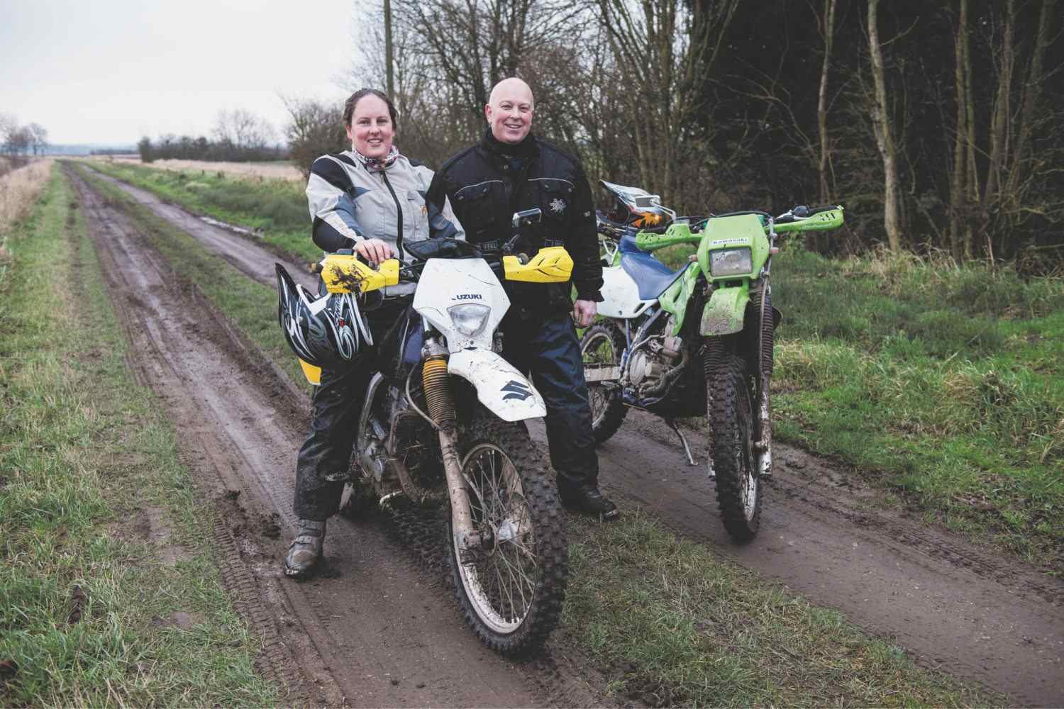 Mark Dawkins and Sarah Luker are keen green laners, and take to the trails on a Kawasaki KLX650 and Suzuki RMZ400.
