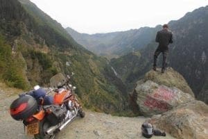 Adam looking out over the Transfagarasan. Much more fun than Stelvio pass.