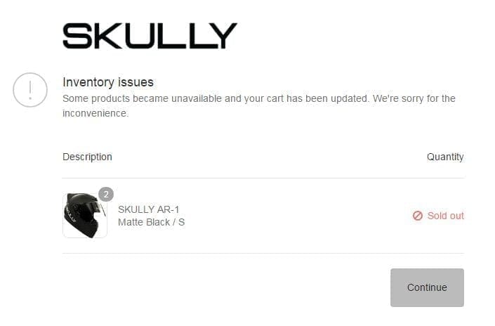 Skully is not taking orders due to 'inventory issues'