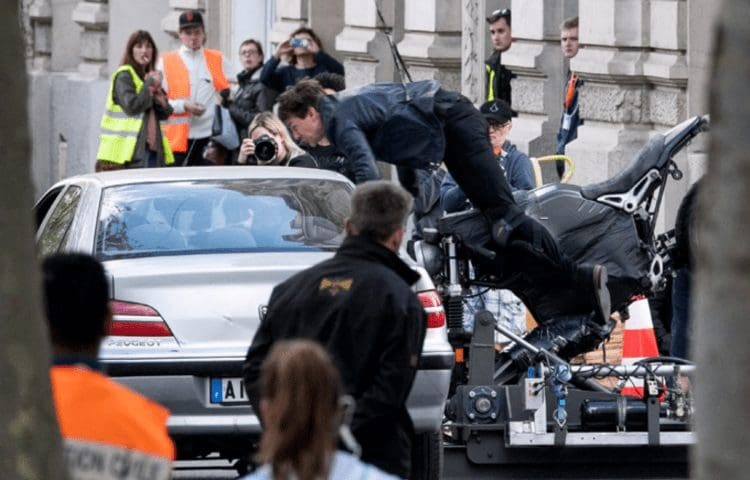 Video Tom Cruise crashing off and riding around on a couple of stunt BMW R nineT bikes in Paris for Mission Impossible 6