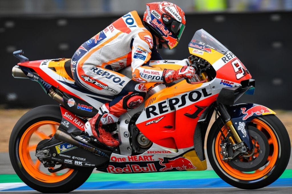 Marc Marquez flat out in FP1 at the Thailand GP,