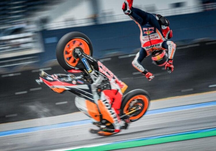 Ouch, that's gotta hurt. And it did. A lot. Hence Marc Marquez' operation to sort out the right shoulder in plenty of time for the Sepang test next February.