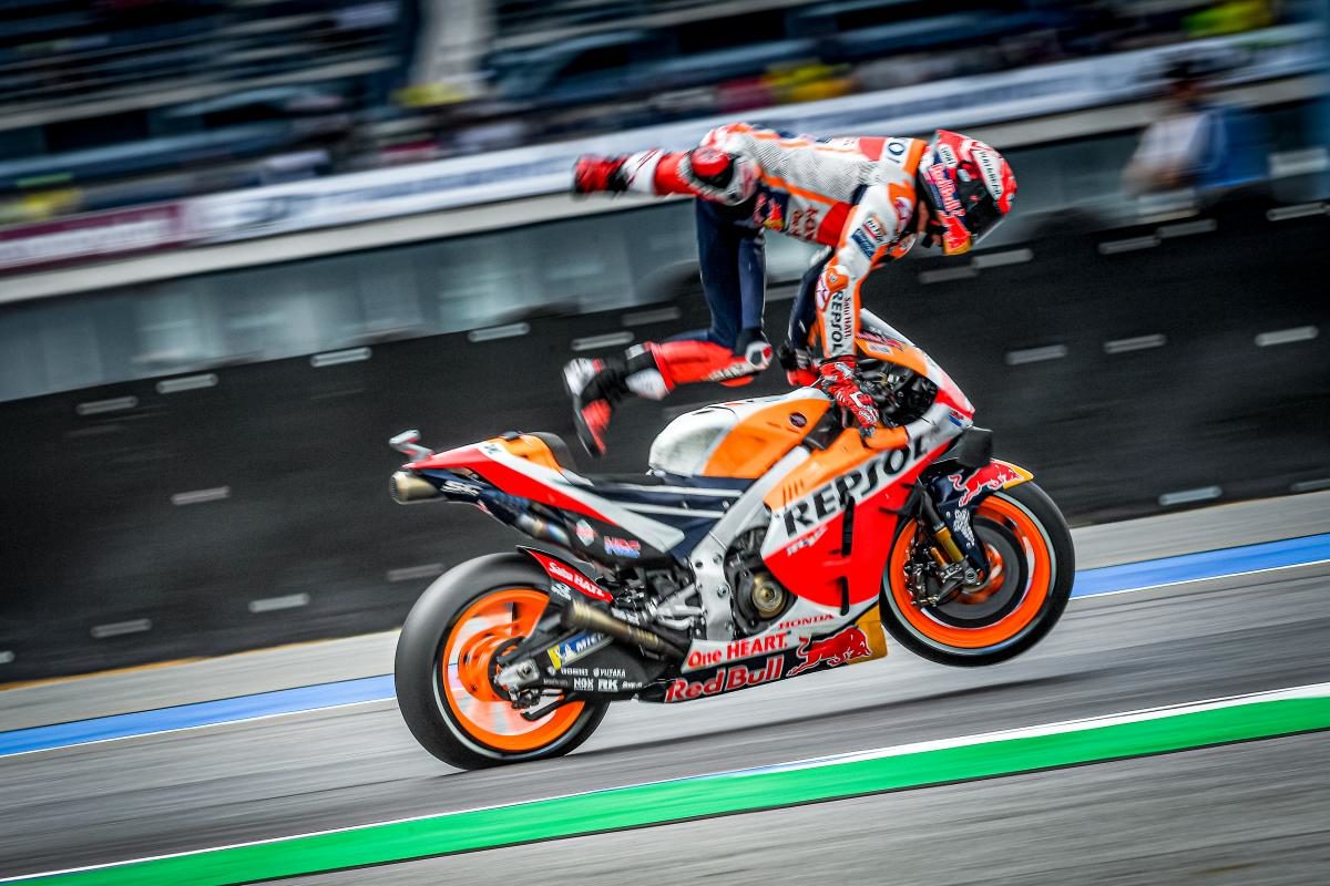 Marc Marquez during his crash during qualifying at the Sepang GP.