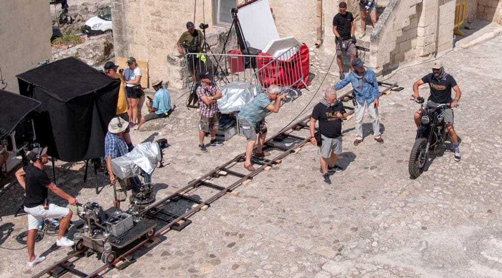 Behind-the-scenes of the new Bond film with the Triumph Scrambler 1200.