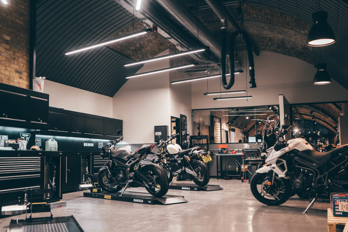 The dealership has an open workshop area where you can watch your motorcycle being worked on, if you want to.