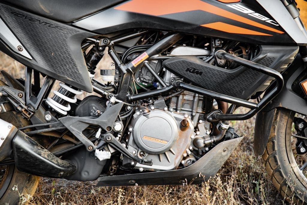 The motor's a peach to use in the 390 Adventure, but keep that motorcycle spinning above 4,000rpm otherwise it doesn't want to play on the rough stuff.