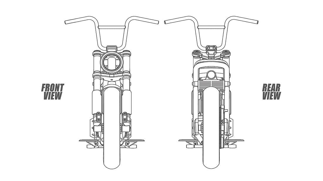 It's a bit like an electric Monkey Bike from the front and back views. 