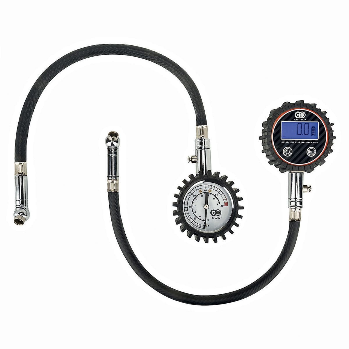 Two tyres tyre pressure gauge