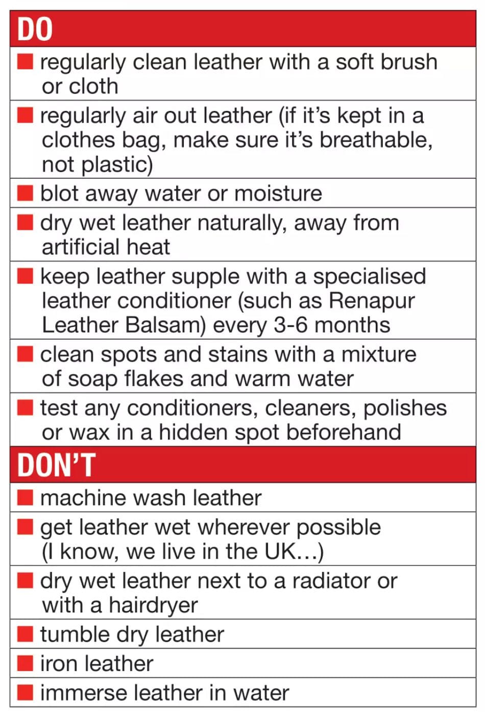 Do and Don't - leather