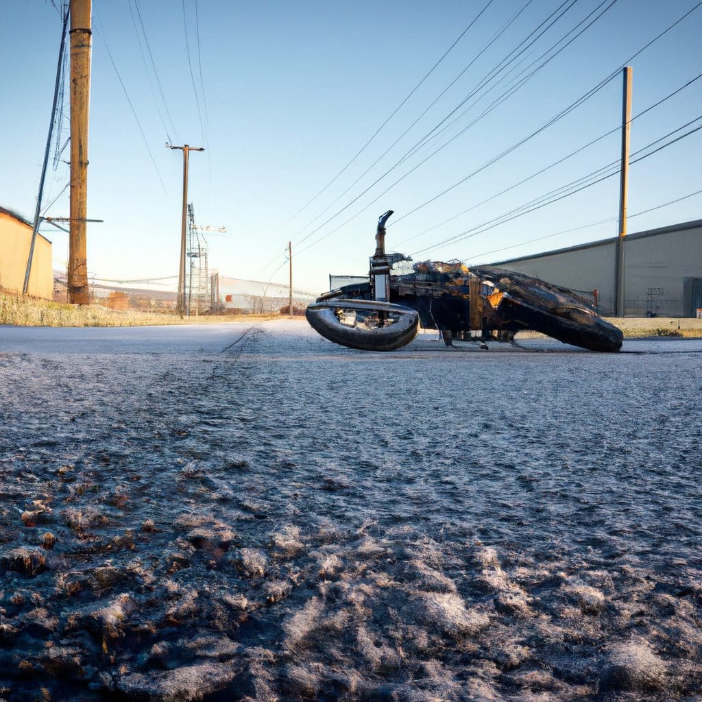 Motorcycle laying down on frozen road