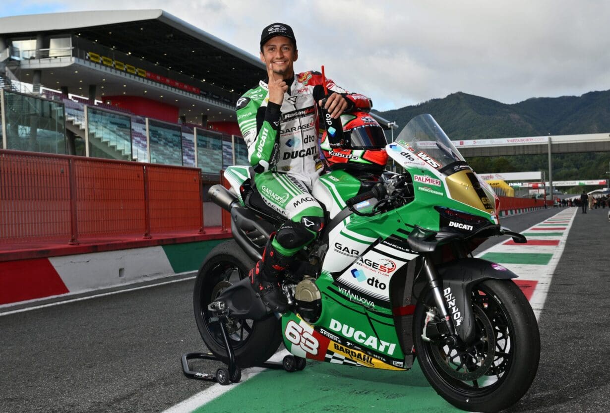 The Panigale V4 was taken to victory by Davide Stirpe, three-time Italian Supersport champion and Ducati test rider for production bike development
